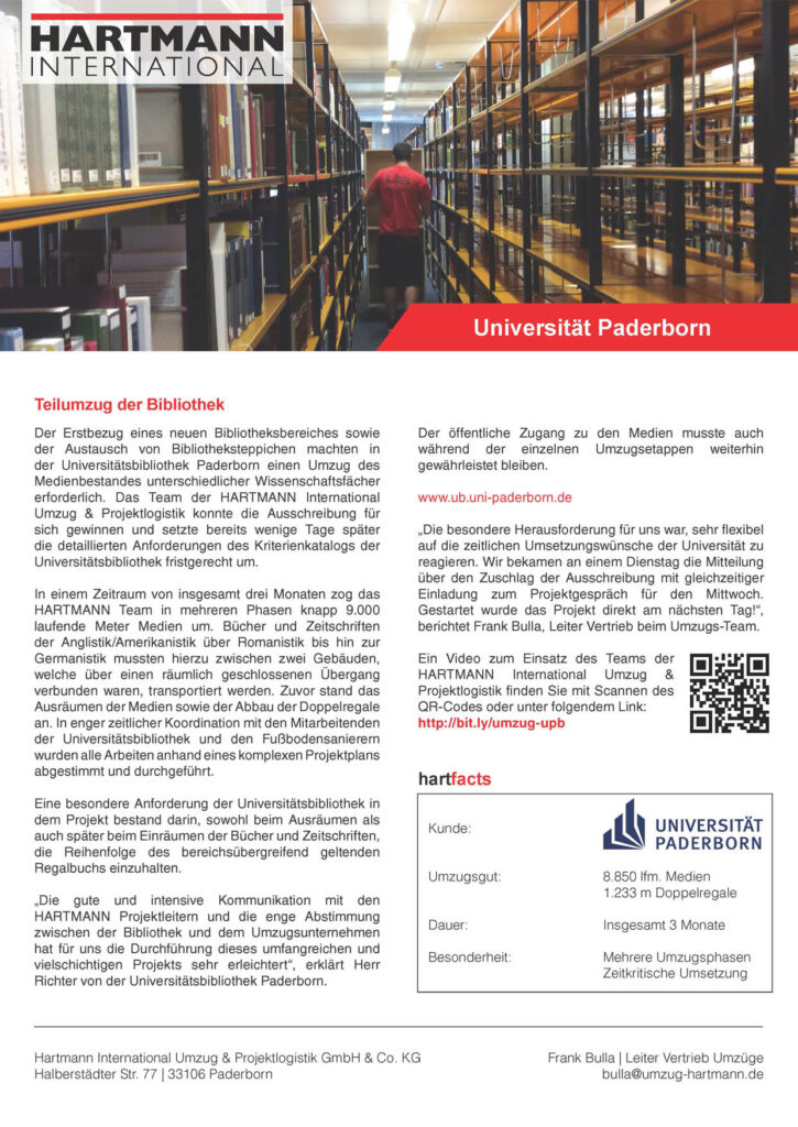 Umzug des Medienbestands der Universitätsbibliothek Paderborn